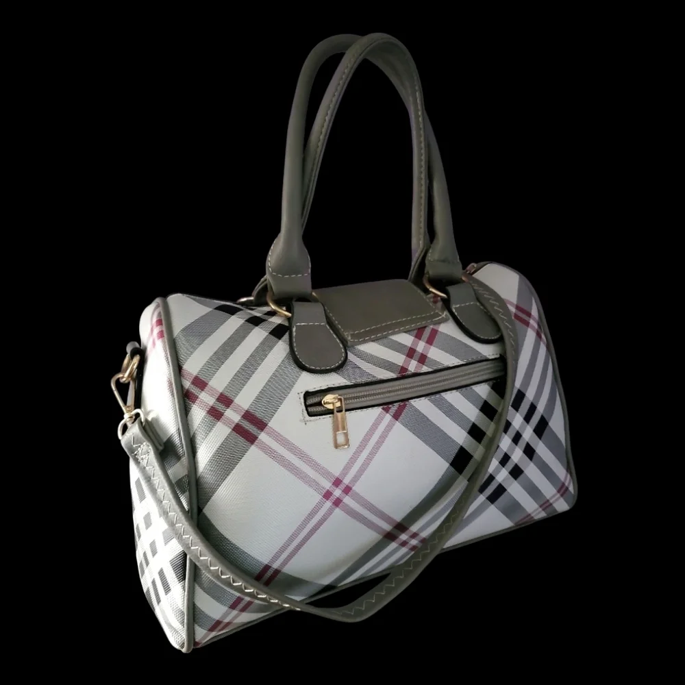 Plaid Handbag with Gray Accents